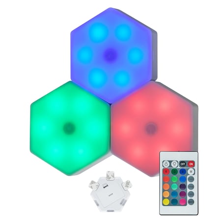 Promier Products Wireless Hexagon Lights with Remote Control 3 Pack LA-HEXRGBx3-6/24